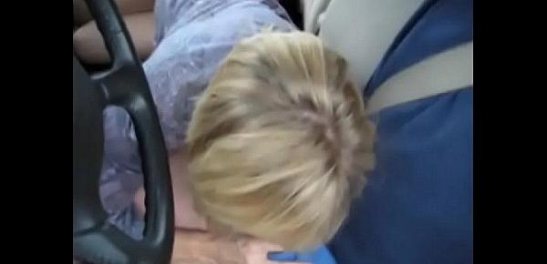  Cinderella gives blow job in moving car and swallows.
